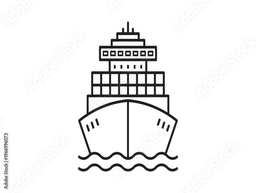 Cruise ship, ocean liner, vessel icon, black line art isolated on White Background