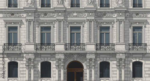 Ornate building facade with detailed architectural elements and windows.