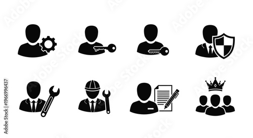 Black silhouette icons depicting people with various roles and responsibilities