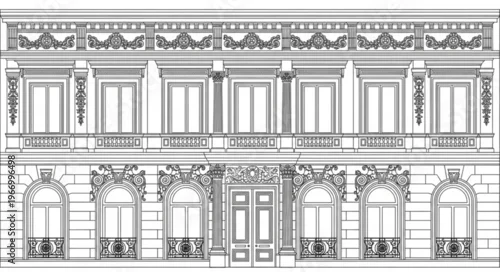 Obraz Detailed architectural drawing of a classical building facade.