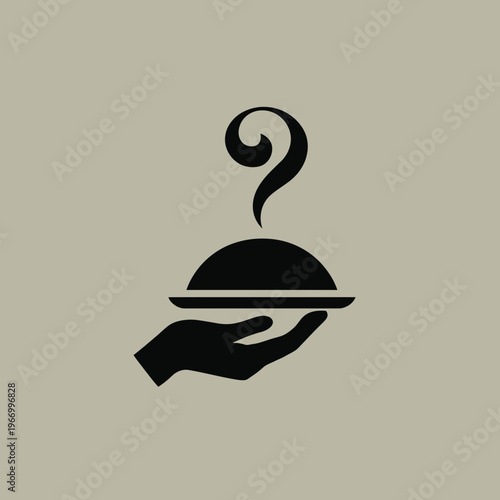 Stylized hand holding platter with steam graphic symbol food service concept