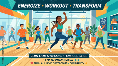 Dynamic Fitness Class with Energetic People