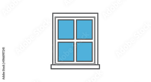 Simple blue glass window icon with white frame and sill vector illustration.