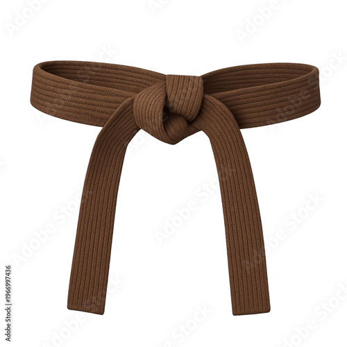 Brown Martial Arts Belt Tied in Traditional Knot, Isolated on Transparent Background