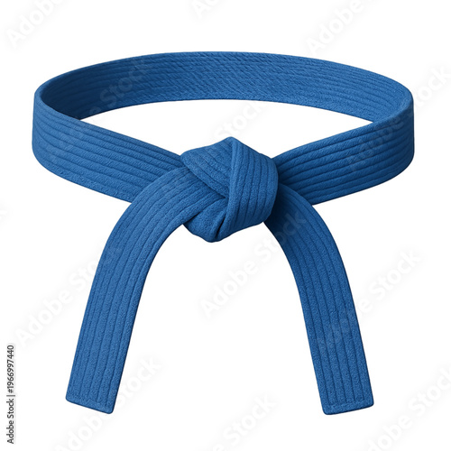 Knotted Blue Martial Arts Belt on Transparent Background, Close-Up