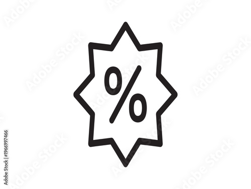 Discount, percentage, starburst, icon, vector, black, symbol, label, badge, sign isolated on White Background