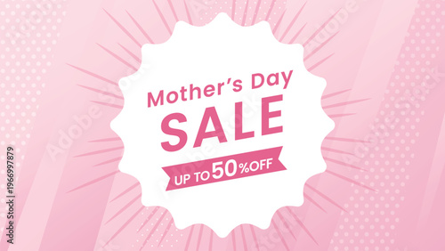 Mother's Day Sale Pink Background with Frame and Sunburst Rays, Elegant Mother's Day Banner Design, 母の日セール用ピンクの放射線とフレームの背景、上品な母の日バナーデザイン