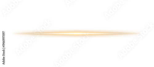 Glowing golden horizontal light line beam with soft yellow shine and blur effect on transparent background for overlay, divider, border, poster, banner, template, creative graphic design elements, PNG