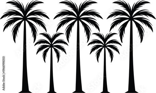 Black silhouettes of palm trees on white background