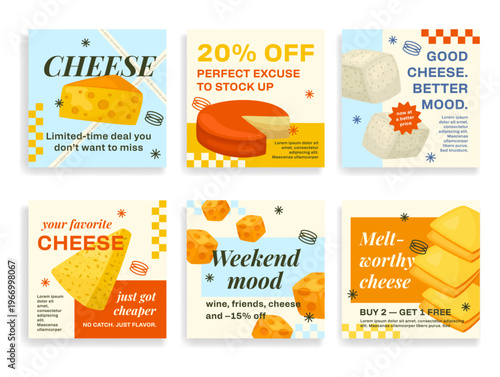 Banner templates featuring special cheese offers, discounts, and promotions for everyone, in a colorful and attractive design.