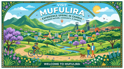 Mufilira Zambia Spring Travel Poster with Scenic Landscape