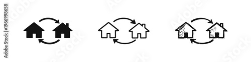 House Exchange and Property Swap Real Estate Icons Set