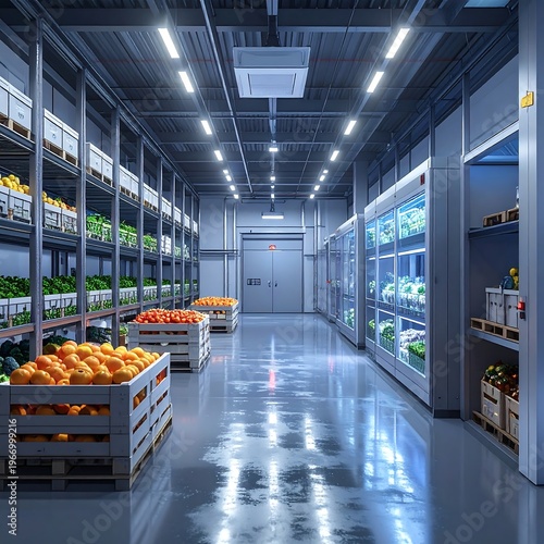 Large warehouse storage of fresh produce on wooden pallets