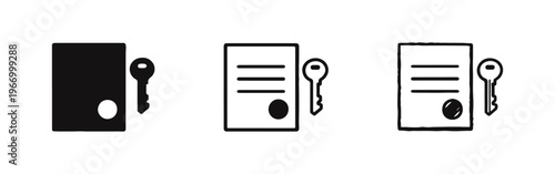 Document and Key Icons Set: Contract, Agreement, and Security Concepts