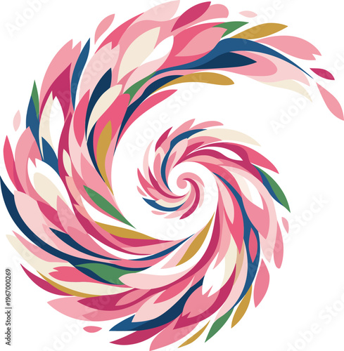 Vibrant abstract spiral pattern with colorful petal shapes, a beautiful and detailed high resolution graphic design.