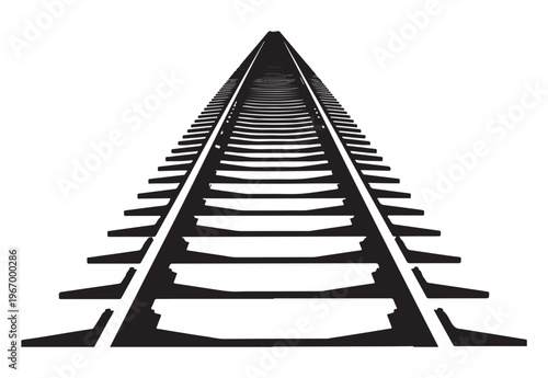 Low angle perspective of train track silhouette disappearing into distance for industrial transport concepts.