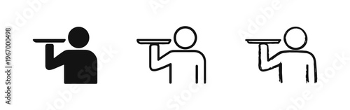 Hospitality and Restaurant Service Icons featuring a Waiter with a Tray