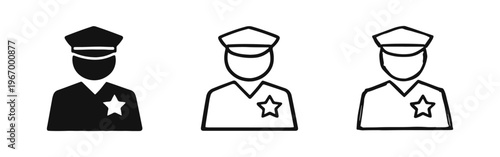 Police Officer and Law Enforcement Icons: Security, Justice, and Public Safety