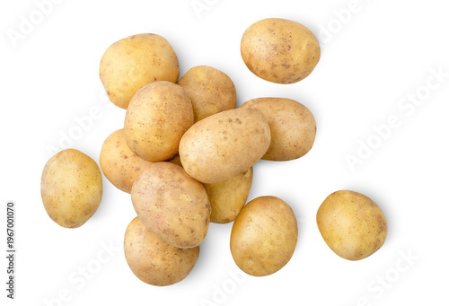a pile of young potatoes on a white isolated background