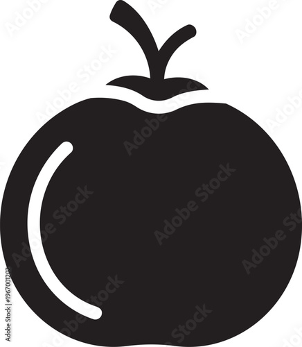 Simple black silhouette icon of a tomato representing fresh produce and healthy eating perfect for food apps and recipes