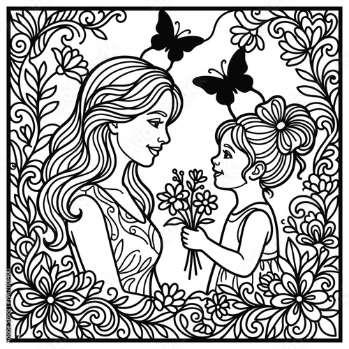 Elegant Mother-Daughter Floral Portrait