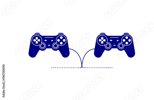 Connectioneering Dual Gaming Controllers Silhouette, Universal Gamer Connection Vector, Minimalist Multiplayer Team Illustration