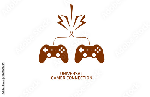 Connectioneering Dual Gaming Controllers Silhouette, Universal Gamer Connection Vector, Minimalist Multiplayer Team Illustration