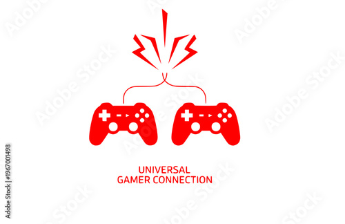 Connectioneering Dual Gaming Controllers Silhouette, Universal Gamer Connection Vector, Minimalist Multiplayer Team Illustration