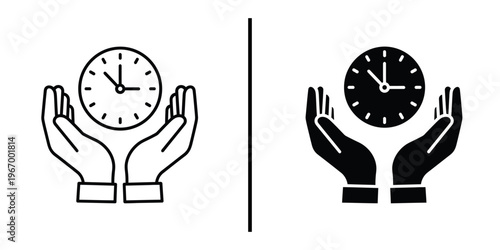 Hands Holding Clock Icon for Time Management and Productivity Concept.