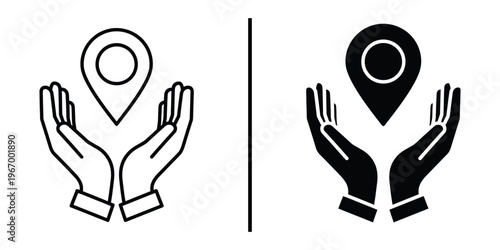 Hands Holding Map Pin Icon for Location Support and GPS Tracking.