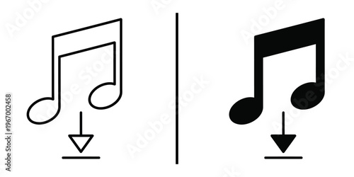 Music Download Icon with Musical Note and Arrow Symbol.