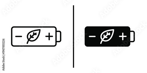Green Battery Icon Vector Line Art and Silhouette for Eco Friendly Energy.