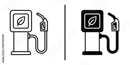 Eco Friendly Fuel Pump Icon Vector Line Art and Silhouette for Green Energy.