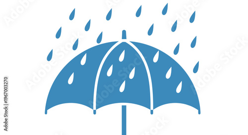 Blue umbrella in the rain.