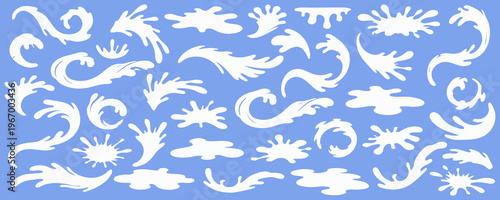 Dynamic splash with milk and paint blending into organic shape and stain, minimal frame, transparent water texture, soft water depth, liquid puddle and mirrored puddle.