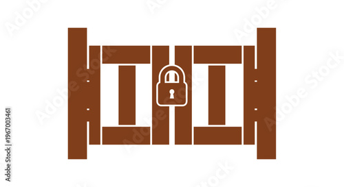 Brown wooden gate with lock.