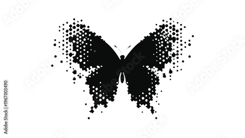 A black butterfly illustration with a dotted design on a white background