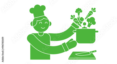 Chef Cooking in Kitchen.