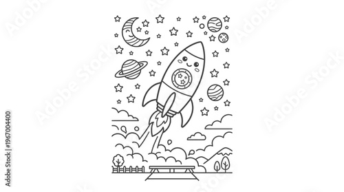 Rocket Ship Blasting Off Into Space.