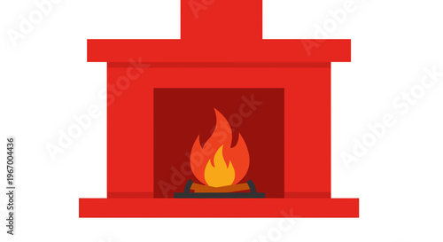 Fireplace with burning fire.