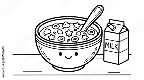 Smiling bowl of cereal with milk.