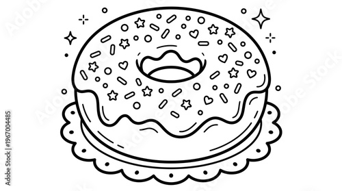 Donut with icing and sprinkles decoration.