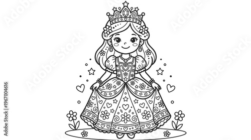 Little girl wearing a crown dress.