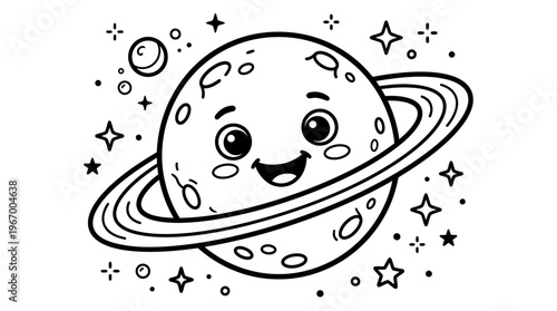 Smiling Cartoon Saturn Planet Face.
