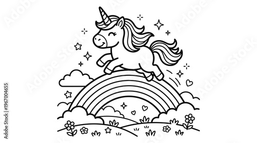 Unicorn Running on Rainbow Colors.