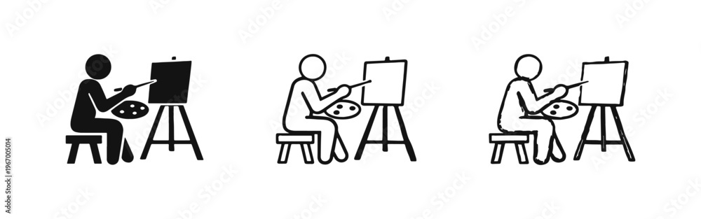 Fototapeta premium Artist Painting at Easel Icon Set - Art, Creativity, and Fine Arts