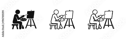 Artist Painting at Easel Icon Set - Art, Creativity, and Fine Arts