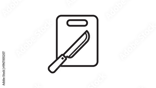 Knife and cutting board icon with rounded corners and a clean outline design featuring kitchen, food, preparation with cooking and slicing elements