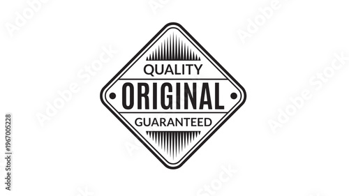 Original quality guaranteed badge with black ink and modern design for branding and recognition. featuring emblem, stamp, seal with sticker and icon