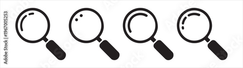 Magnifying glass icons with solid black handles and lenses, suggesting investigation discovery and detailed examination of items.